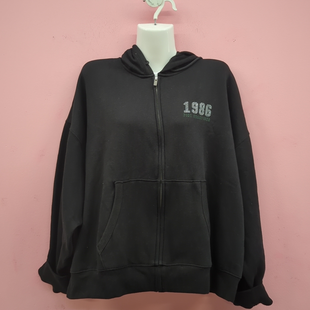 Viictoria Secret PINK Ivy Fleece Campus Zip Up Hoodie XL Black